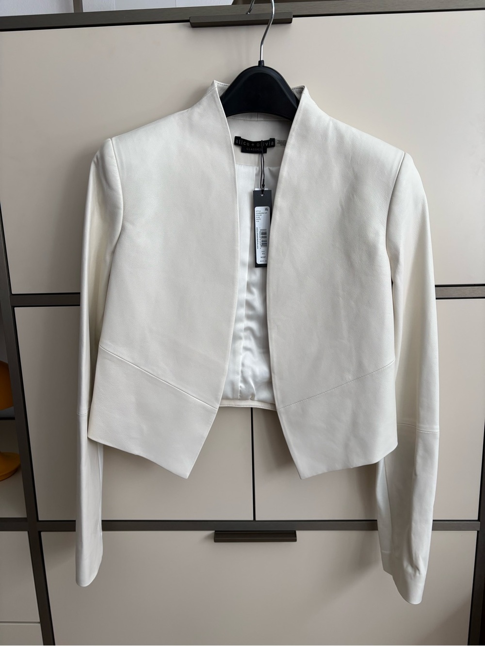 Alice + Olivia Ivory Cropped Leather Jacket